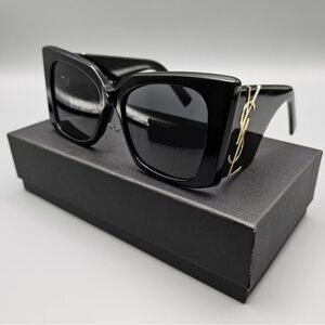 Yves Saint Laurent Black Cat-Eye Sunglasses with Gold Logo